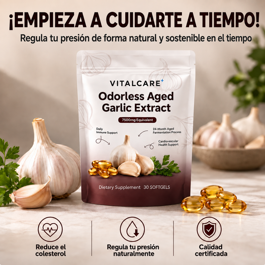 VitalCare Ajo Envejecido 24 Meses — Baja tu presión y colesterol naturalmente