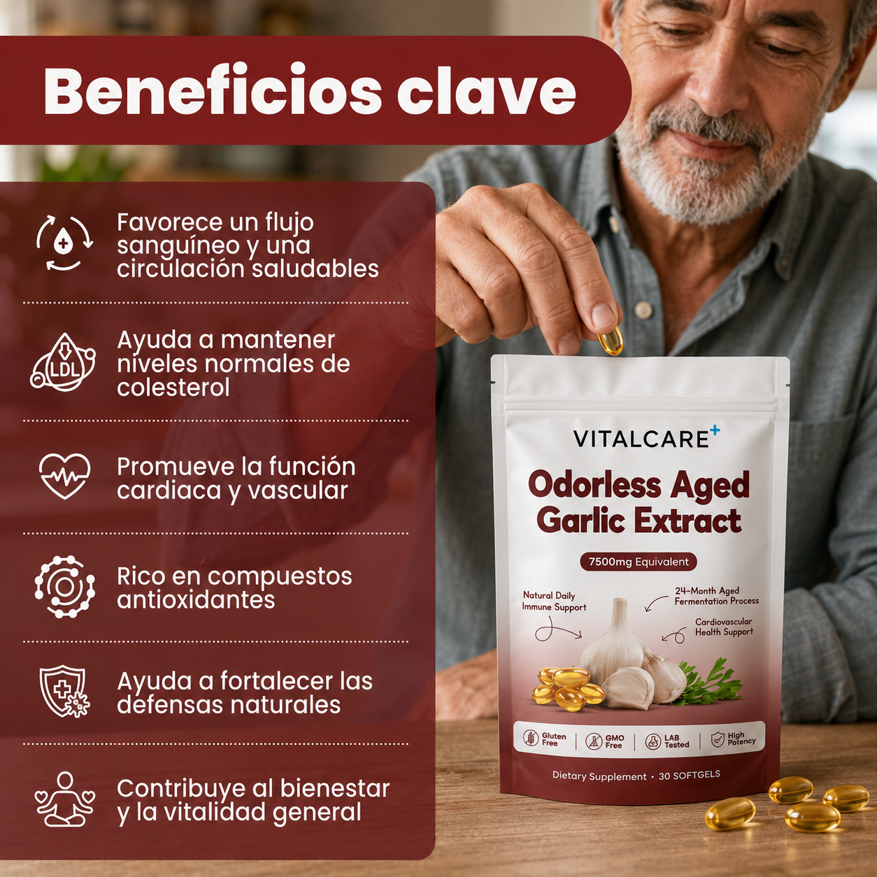 VitalCare Ajo Envejecido 24 Meses — Baja y estabiliza tu presión y colesterol naturalmente