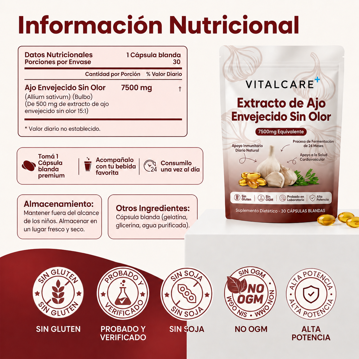 VitalCare Ajo Envejecido 24 Meses — Baja y estabiliza tu presión y colesterol naturalmente