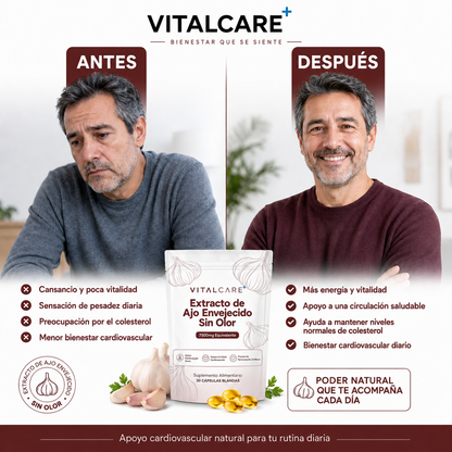 VitalCare Ajo Envejecido 24 Meses — Baja y estabiliza tu presión y colesterol naturalmente
